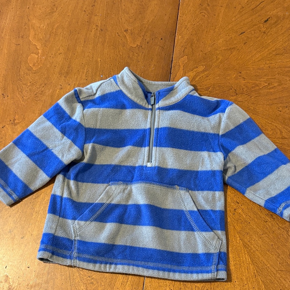 Hanna Andersson Blue and Gray Striped Half-Zip Fleece